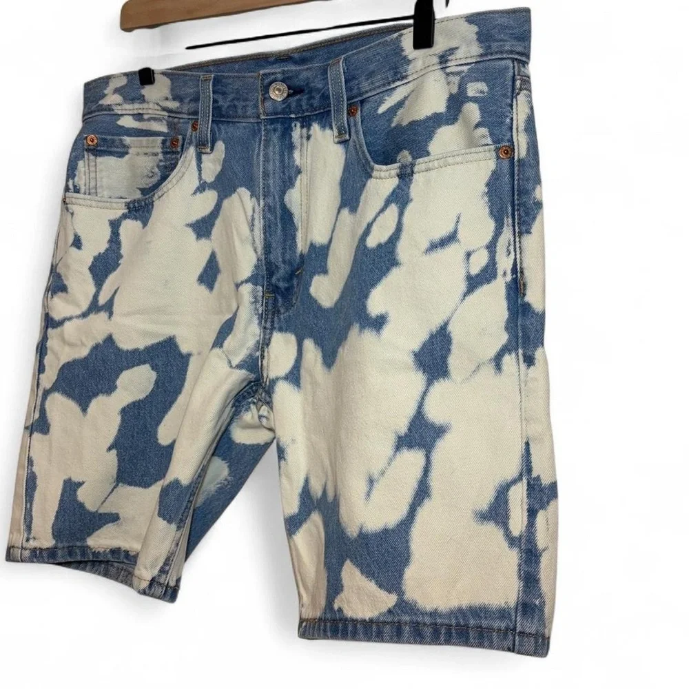 Men’s Levi's 412 Slim Denim Jean Shorts + Bleached Acid-Wash Finish - Picture 3 of 7